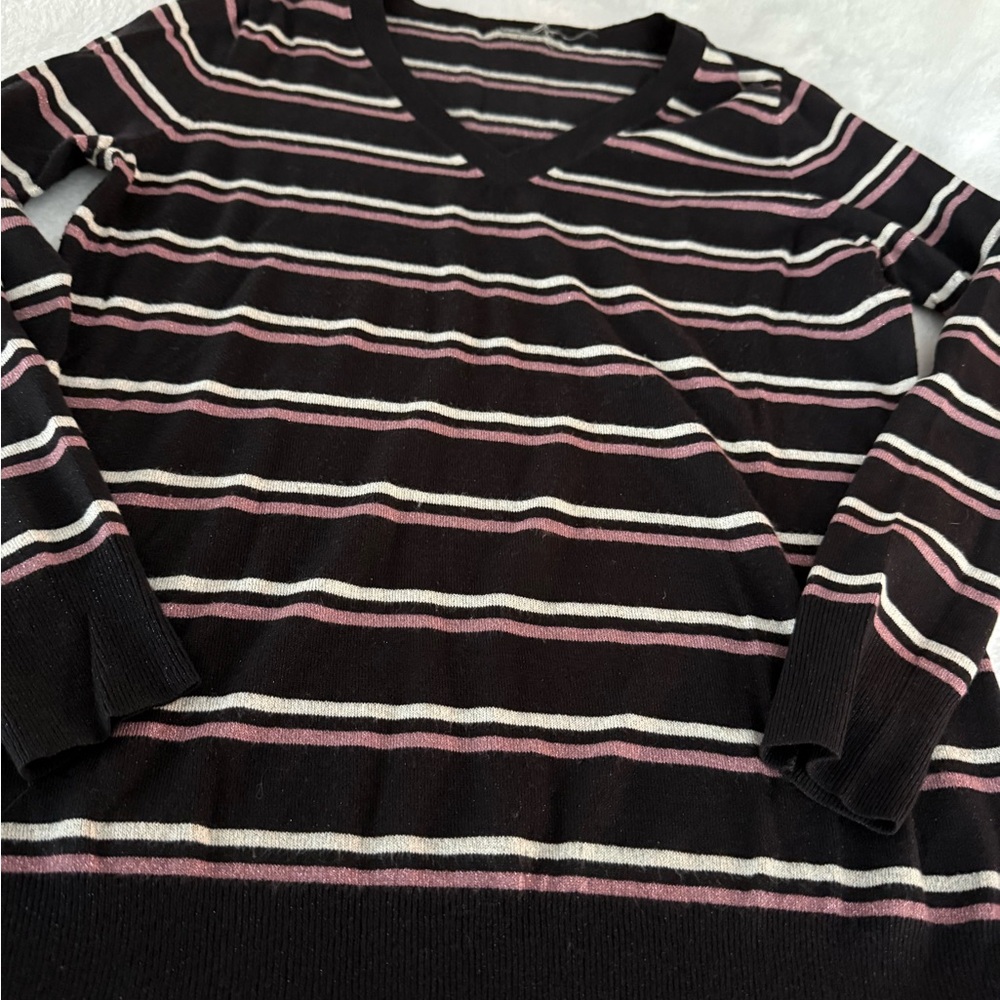 Worthington 2 Black Sweaters Pink Cream Striped Sweater 3 Lot M - Picture 6 of 10